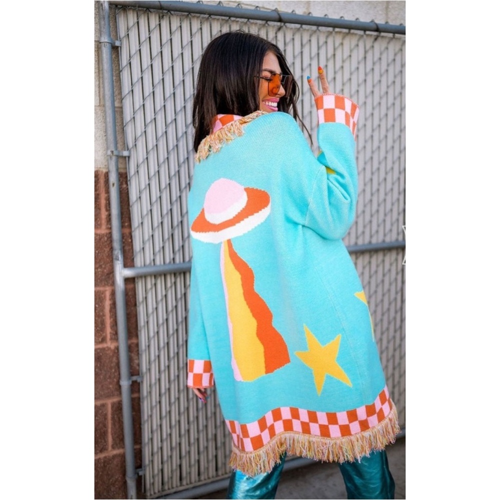 Dressed In Lala Greetings Earthlings Luxe Fringe Cardigan